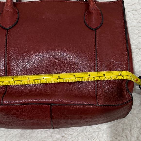 Wilsons Leather Roma Leather Push Lock Tote Handbag Dark Cherry Red Mahogany - Picture 6 of 15